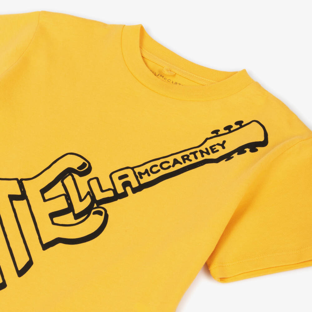 Stella McCartney Kids-Boys Yellow Stella Guitar Cotton T-Shirt | Childrensalon
