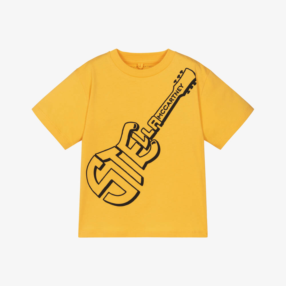 Stella McCartney Kids-Boys Yellow Stella Guitar Cotton T-Shirt | Childrensalon