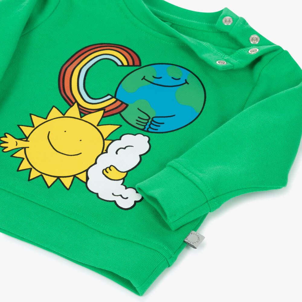 Stella McCartney Kids-Bright Green Earth & Friends Cotton Sweatshirt | Childrensalon
