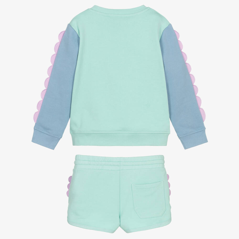 Stella McCartney Kids-Girls Aqua Blue Cotton Shorts Set with Fish Print | Childrensalon