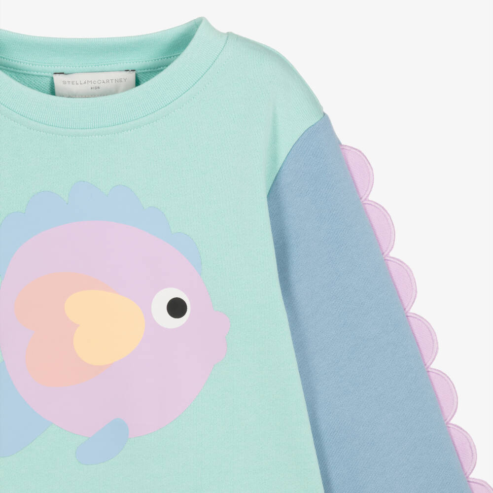 Stella McCartney Kids-Girls Aqua Blue Cotton Shorts Set with Fish Print | Childrensalon