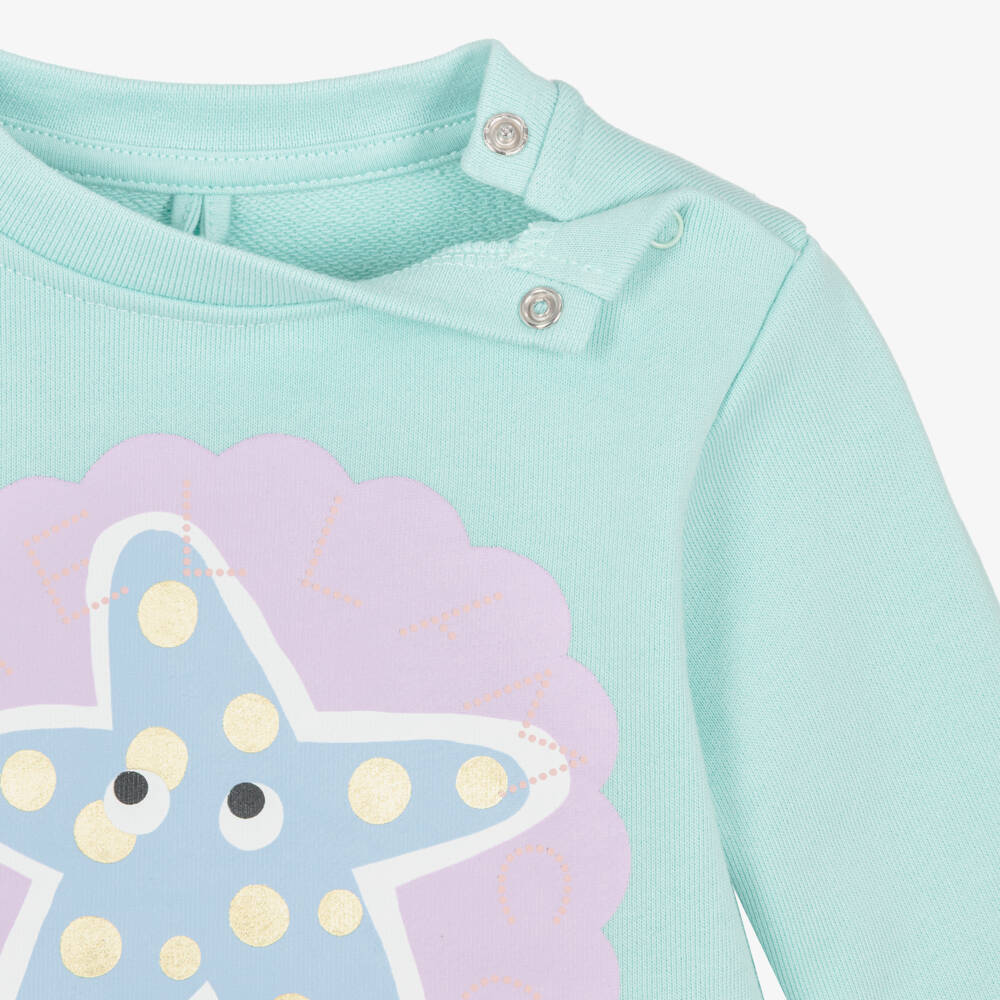 Stella McCartney Kids-Girls Aqua Blue Cotton Starfish Sweatshirt | Childrensalon