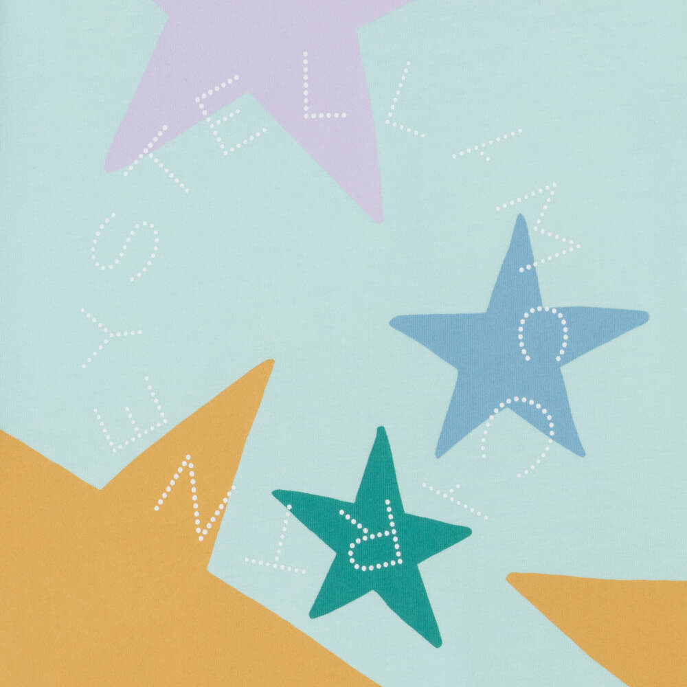 Stella McCartney Kids-Girls Aqua Blue Star Print Cotton T-Shirt | Childrensalon