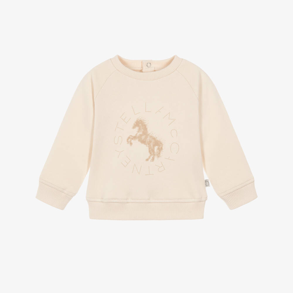 Stella McCartney Kids-Girls Beige Cotton Sweatshirt with Horse Logo | Childrensalon