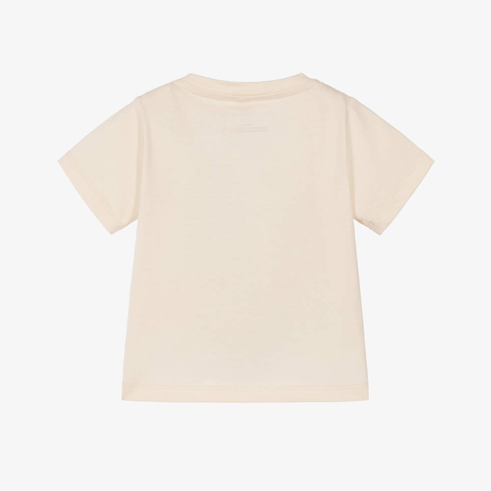 Stella McCartney Kids-Girls Beige Cotton T-Shirt with Horse Logo | Childrensalon