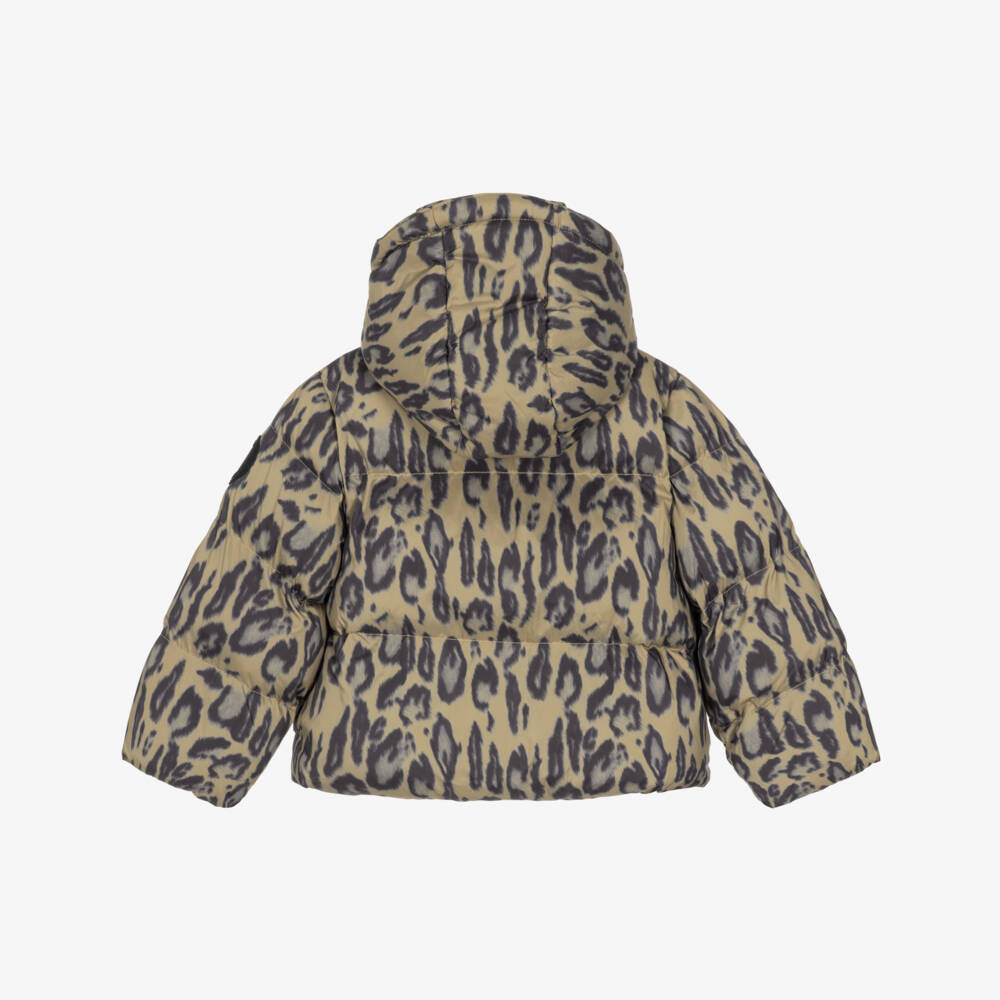 Stella McCartney Kids-Girls Beige Leopard Print Hooded Puffer Jacket | Childrensalon