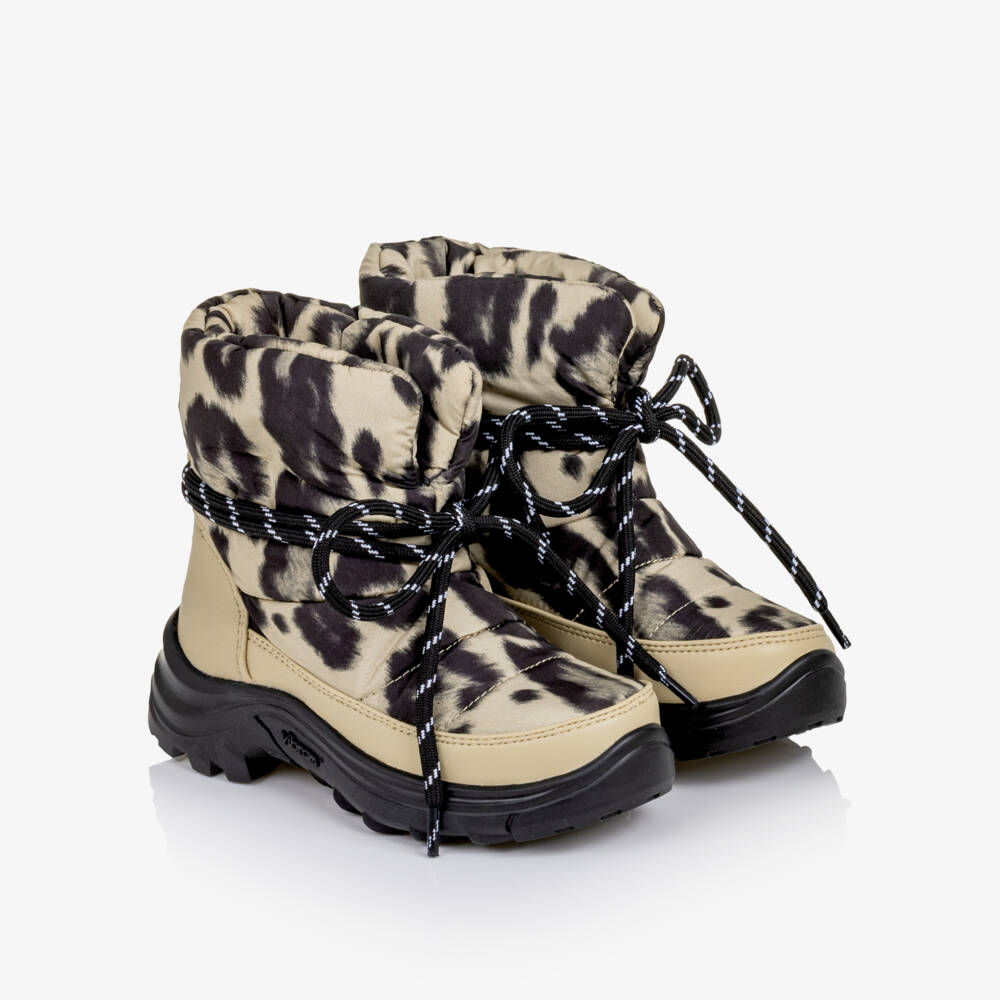 Stella McCartney Kids-Girls Beige Leopard Print Padded Winter Boots | Childrensalon