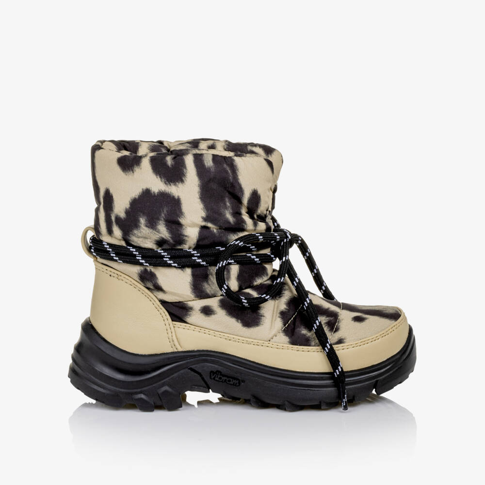 Stella McCartney Kids-Girls Beige Leopard Print Padded Winter Boots | Childrensalon