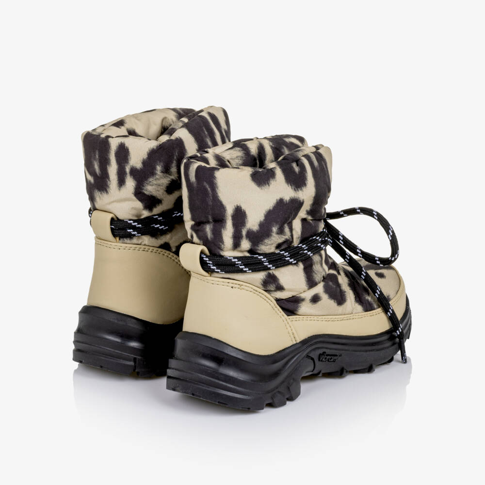 Stella McCartney Kids-Girls Beige Leopard Print Padded Winter Boots | Childrensalon