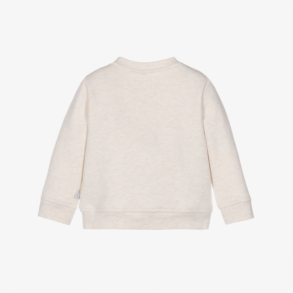 Stella McCartney Kids-Girls Beige Marl Sweatshirt with Pink Heart | Childrensalon