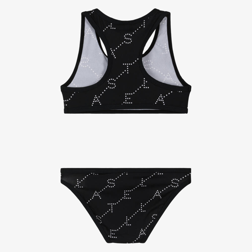 Stella McCartney Kids-Girls Black Bikini with White Logo Print (UPF50+) | Childrensalon