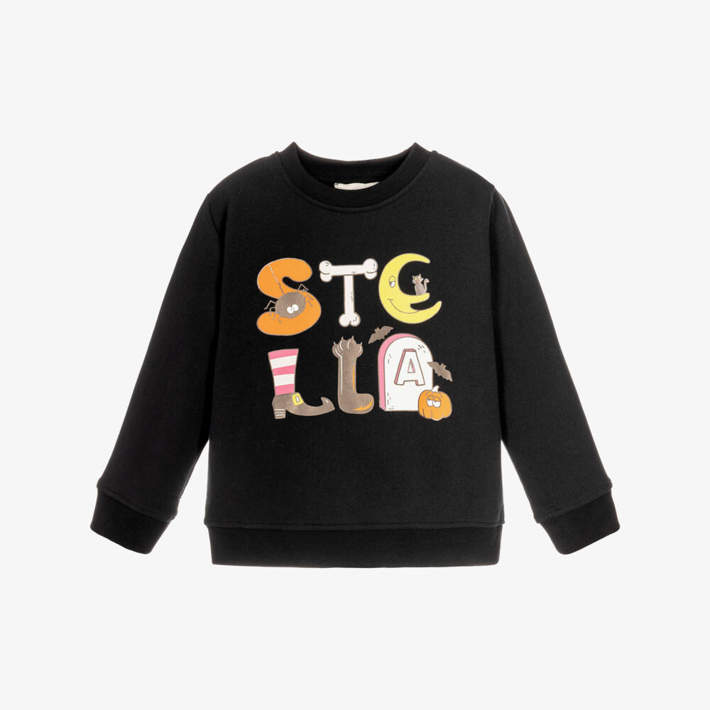 Stella McCartney Kids-Girls Black Cotton Halloween Logo Sweatshirt | Childrensalon