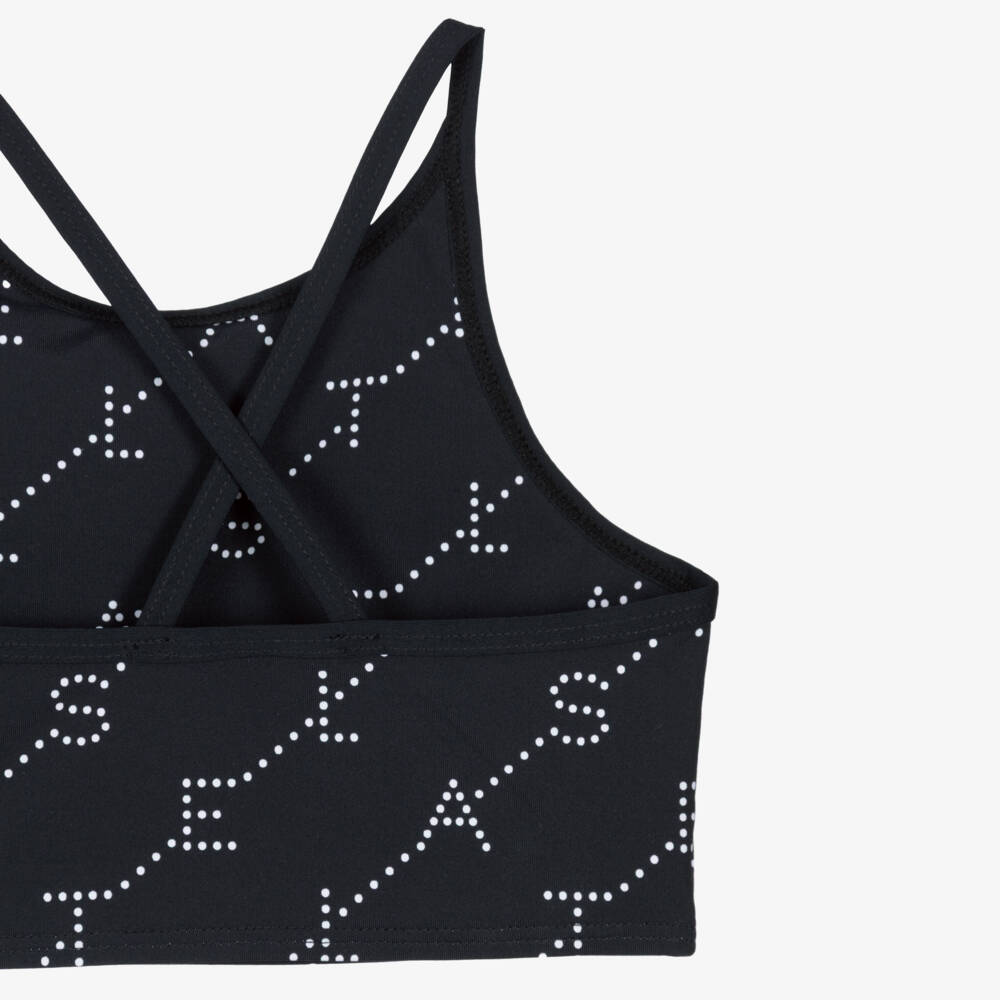 Stella McCartney Kids-Girls Black Cropped Top with White Logo Print (UPF50+) | Childrensalon