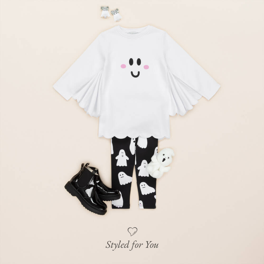 Stella McCartney Kids-Girls Black Ghost Print Leggings | Childrensalon