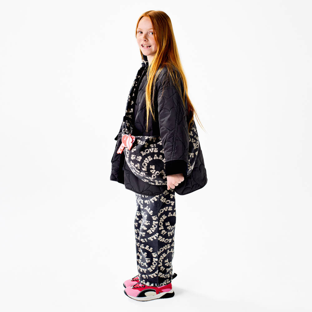 Stella McCartney Kids-Girls Black Heart Quilted Coat | Childrensalon