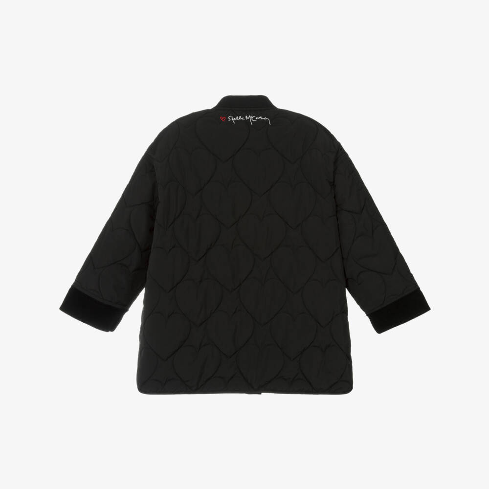Stella McCartney Kids-Girls Black Heart Quilted Coat | Childrensalon