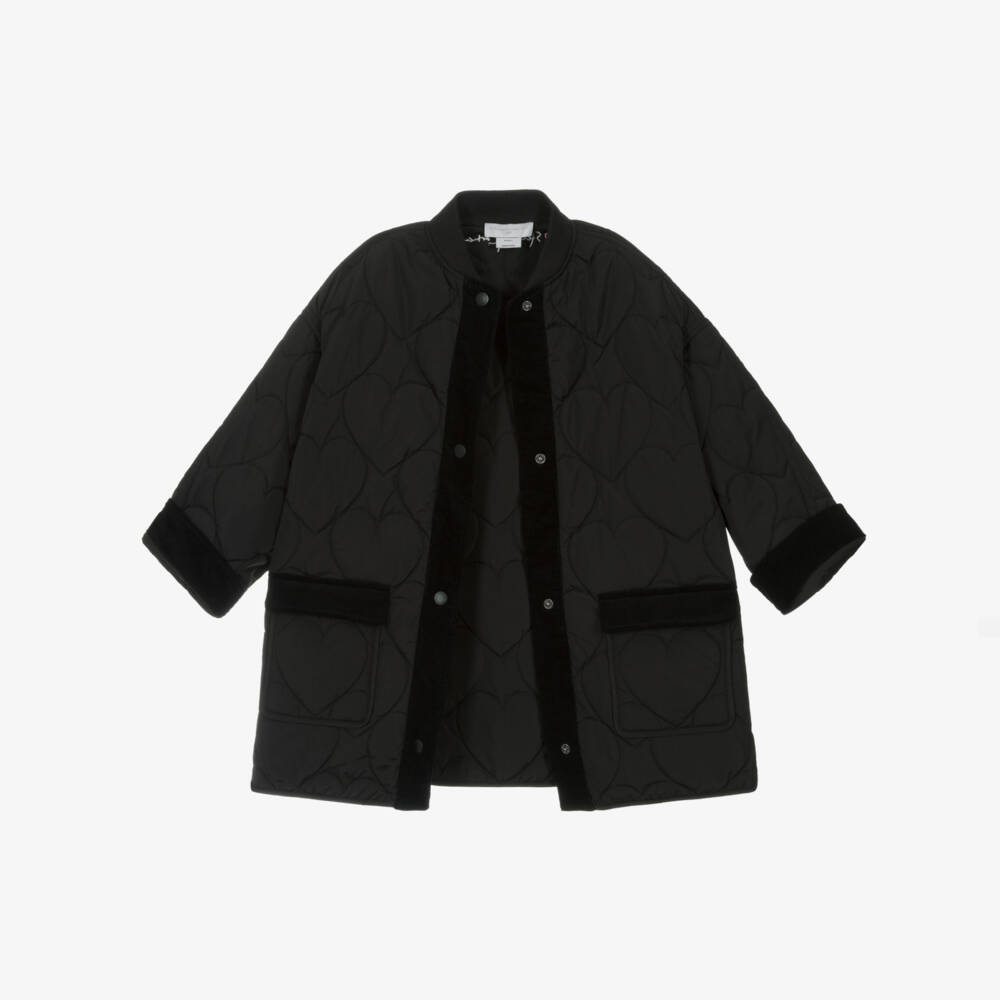 Stella McCartney Kids-Girls Black Heart Quilted Coat | Childrensalon