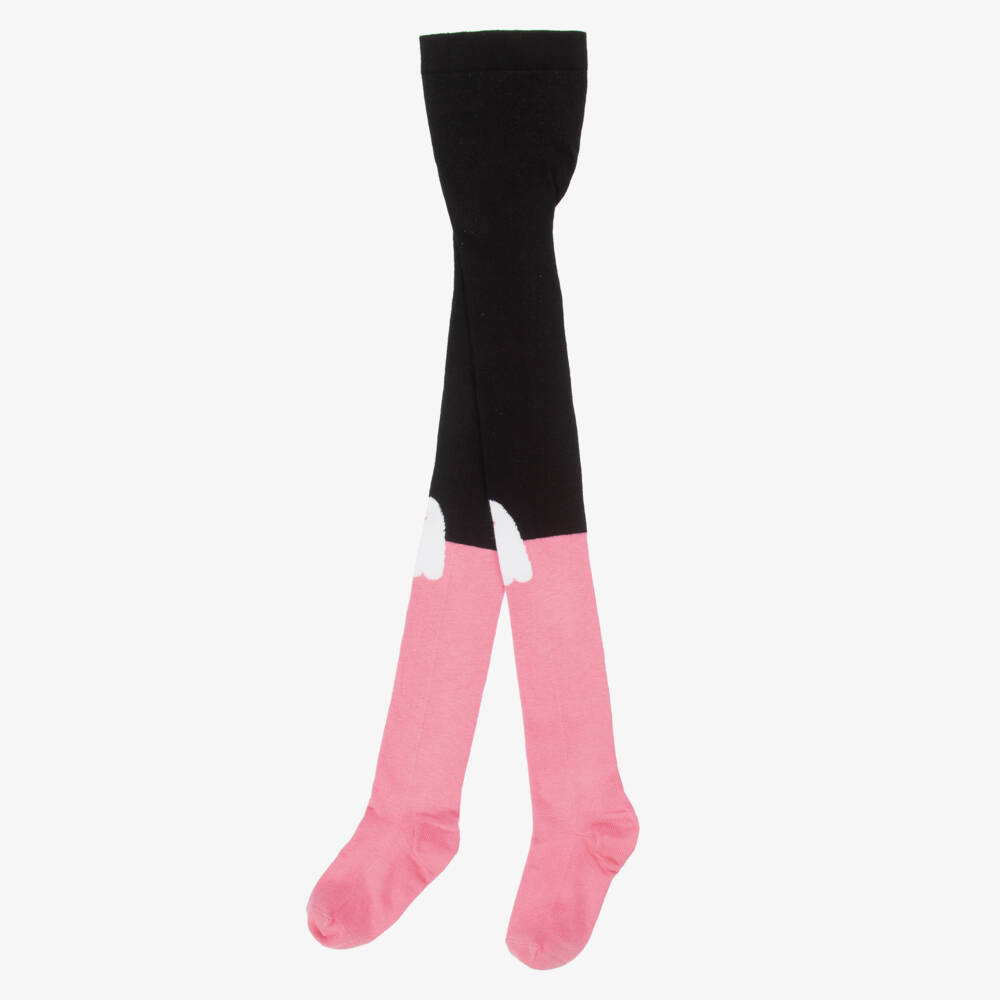 Stella McCartney Kids-Girls Black & Pink Knitted Tights With Ghost Characters | Childrensalon