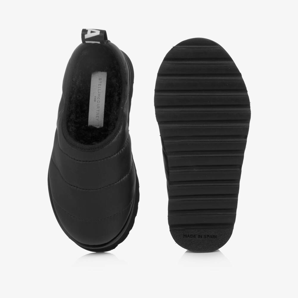 Stella McCartney Kids-Girls Black Quilted Mules with Sherpa Fleece Lining | Childrensalon