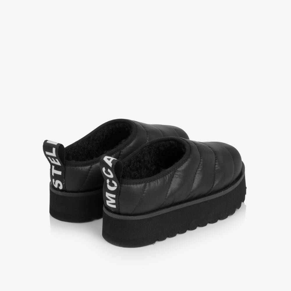 Stella McCartney Kids-Girls Black Quilted Mules with Sherpa Fleece Lining | Childrensalon
