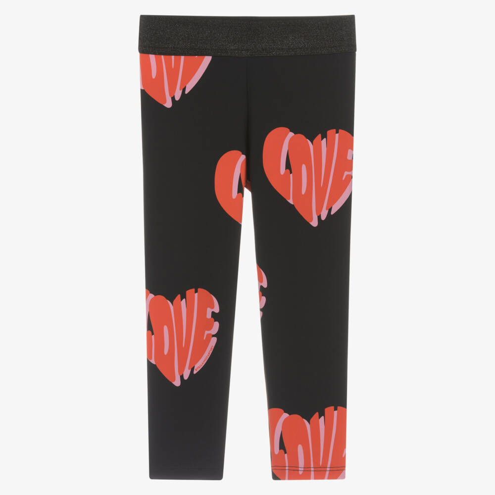 Stella McCartney Kids-Girls Black & Red Love Heart Leggings | Childrensalon
