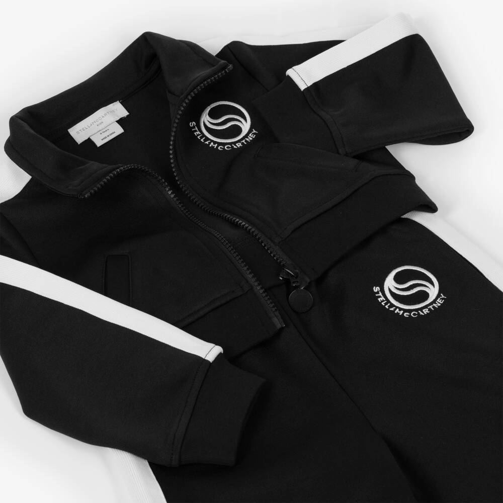 Stella McCartney Kids-Girls Black Tracksuit with White Logos & Trims | Childrensalon