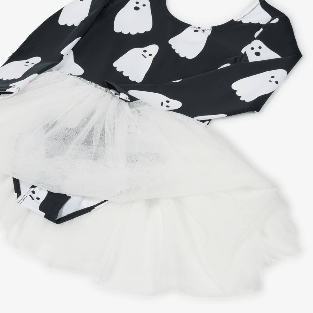 Stella McCartney Kids-Платье черно-белое с призраками для девочек | Childrensalon