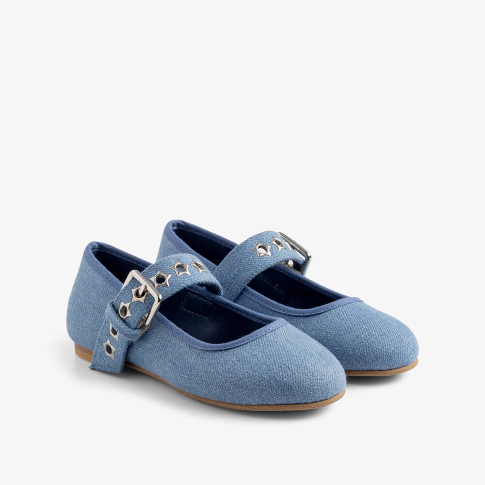 Stella McCartney Kids-Girls Blue Chambray Ballerina Flats | Childrensalon