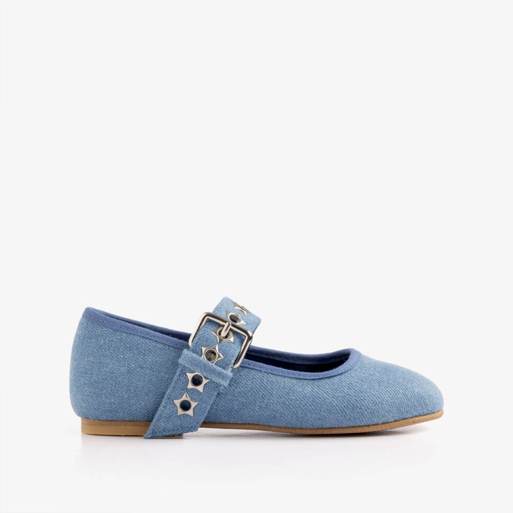 Stella McCartney Kids-Girls Blue Chambray Ballerina Flats | Childrensalon