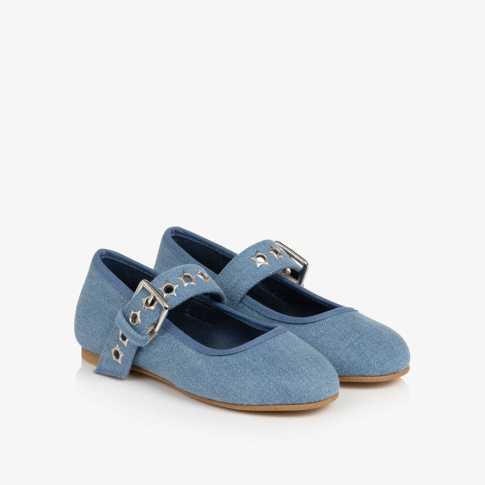 Stella McCartney Kids-Girls Blue Chambray Ballerina Flats | Childrensalon