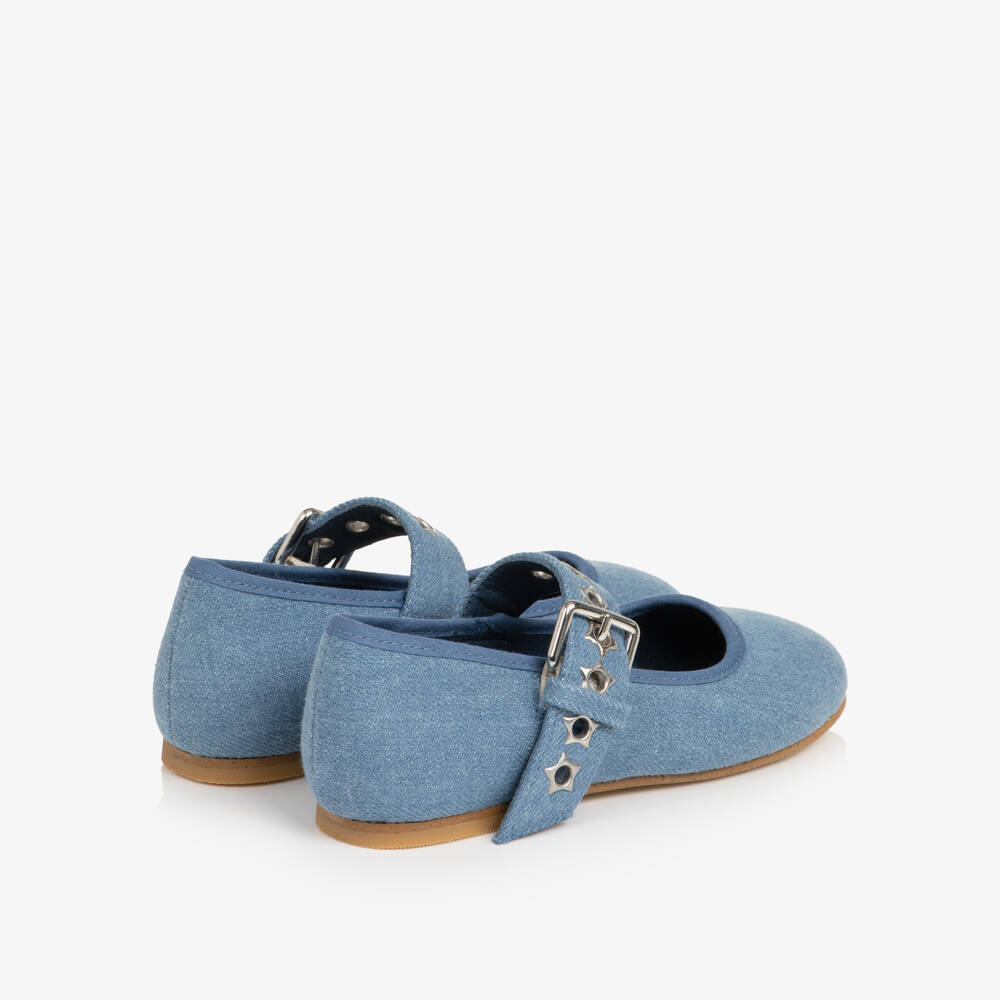 Stella McCartney Kids-Girls Blue Chambray Ballerina Flats | Childrensalon