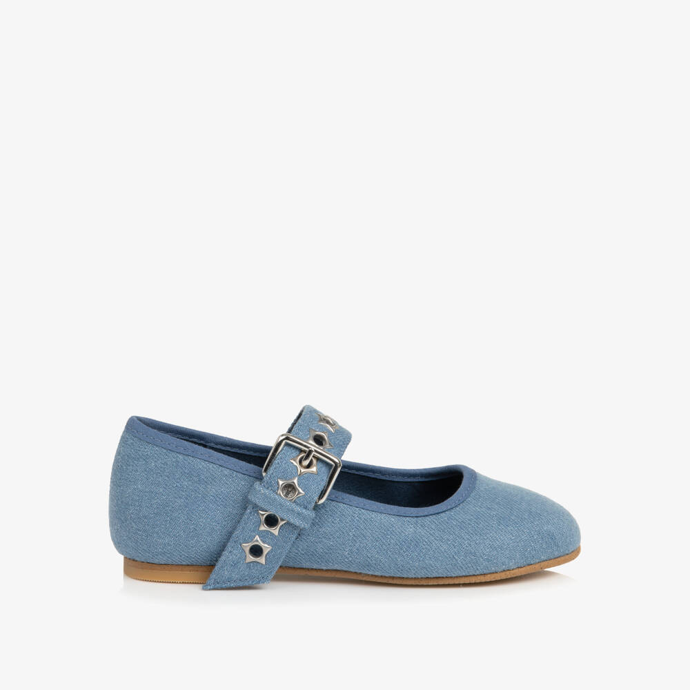 Stella McCartney Kids-Girls Blue Chambray Ballerina Flats | Childrensalon