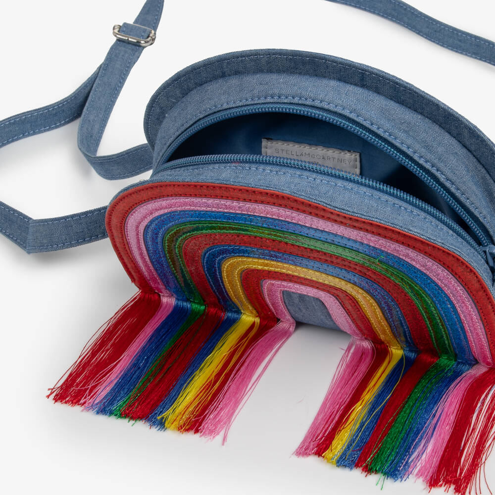 Stella McCartney Kids-Girls Blue Chambray Rainbow Shoulder Bag (20cm) | Childrensalon