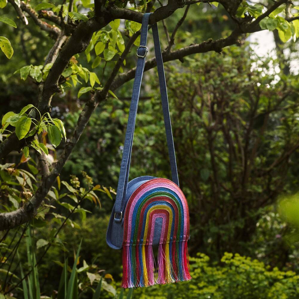 Stella McCartney Kids-Girls Blue Chambray Rainbow Shoulder Bag (20cm) | Childrensalon
