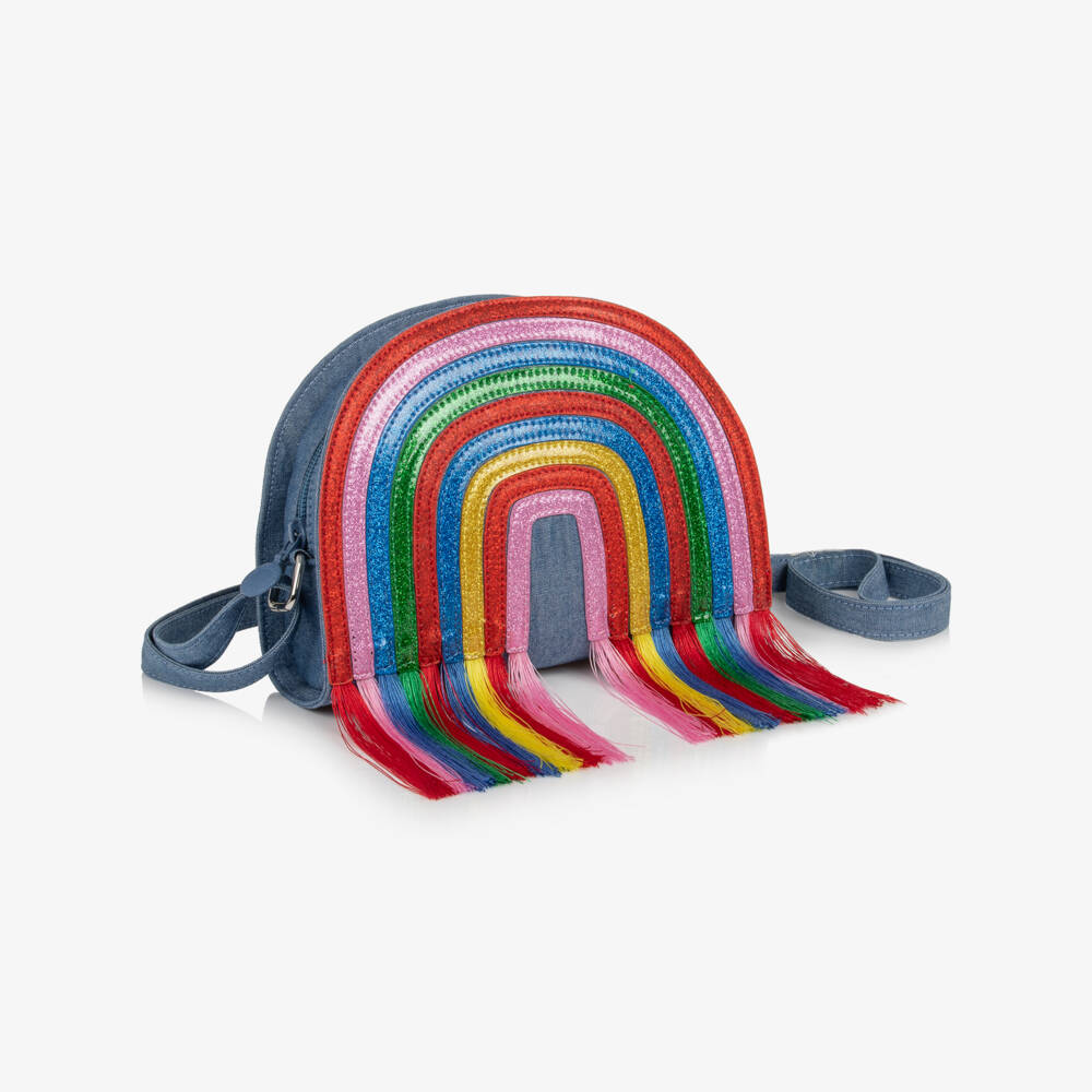 Stella McCartney Kids-Girls Blue Chambray Rainbow Shoulder Bag (20cm) | Childrensalon