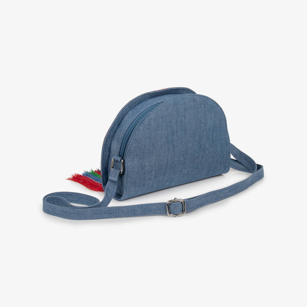 Stella McCartney Kids-Girls Blue Chambray Rainbow Shoulder Bag (20cm) | Childrensalon