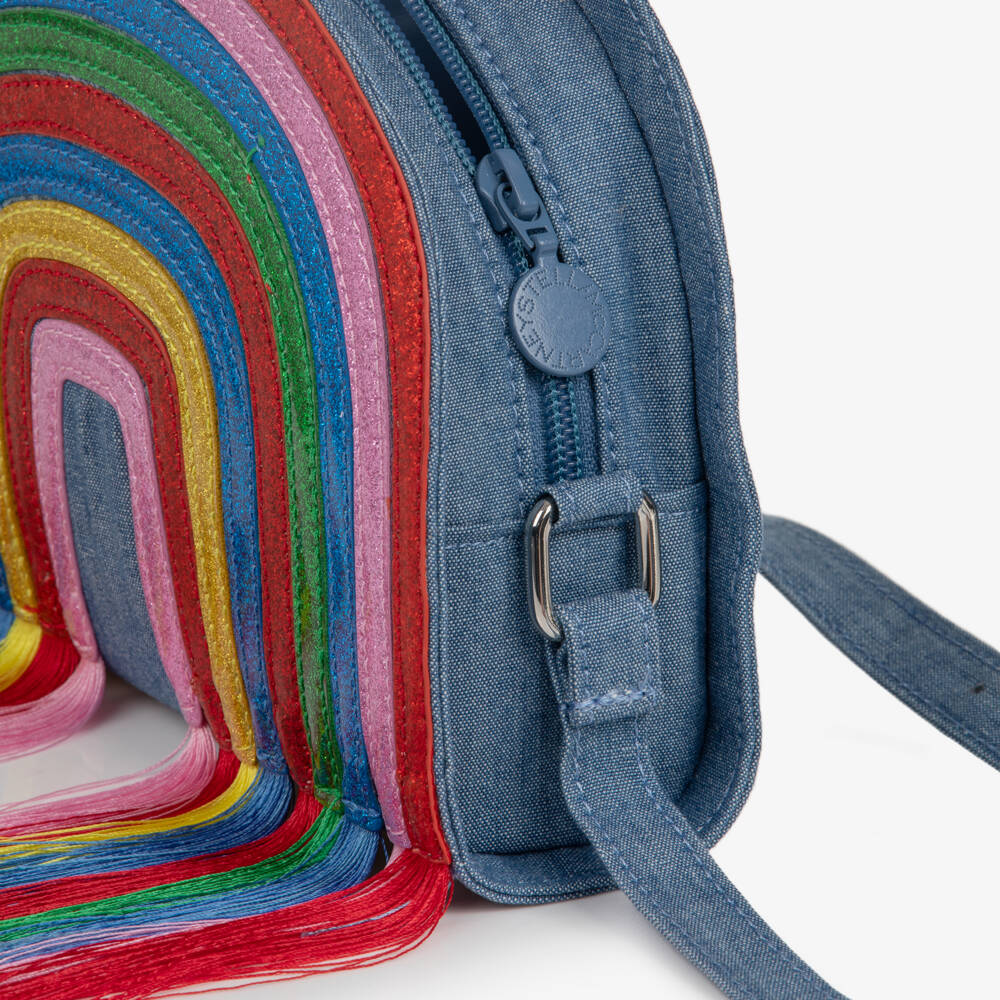 Stella McCartney Kids-Girls Blue Chambray Rainbow Shoulder Bag (20cm) | Childrensalon