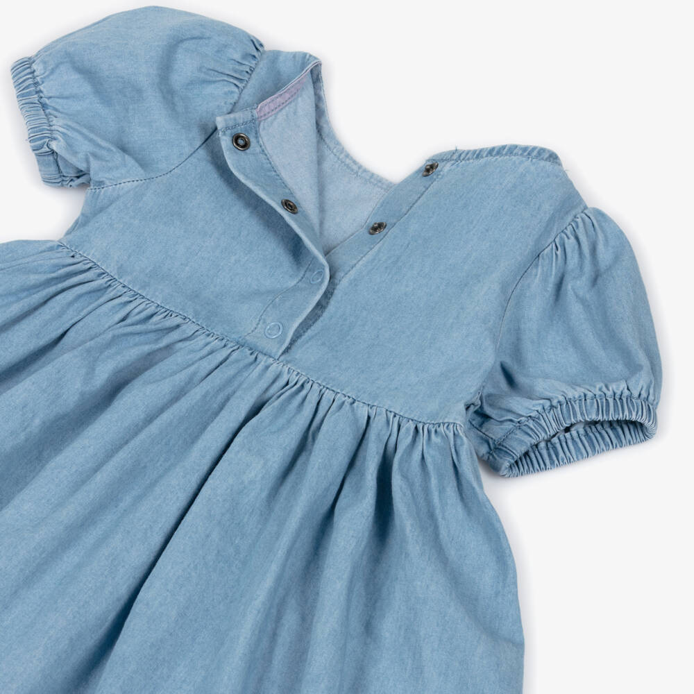 Stella McCartney Kids-Платье синее из хлопкового шамбре с божьими коровками для девочек | Childrensalon