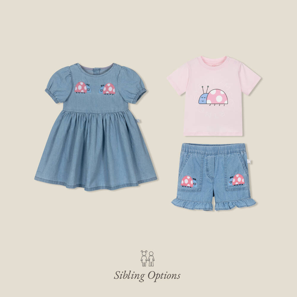 Stella McCartney Kids-Girls Blue Cotton Chambray Ladybird Dress | Childrensalon