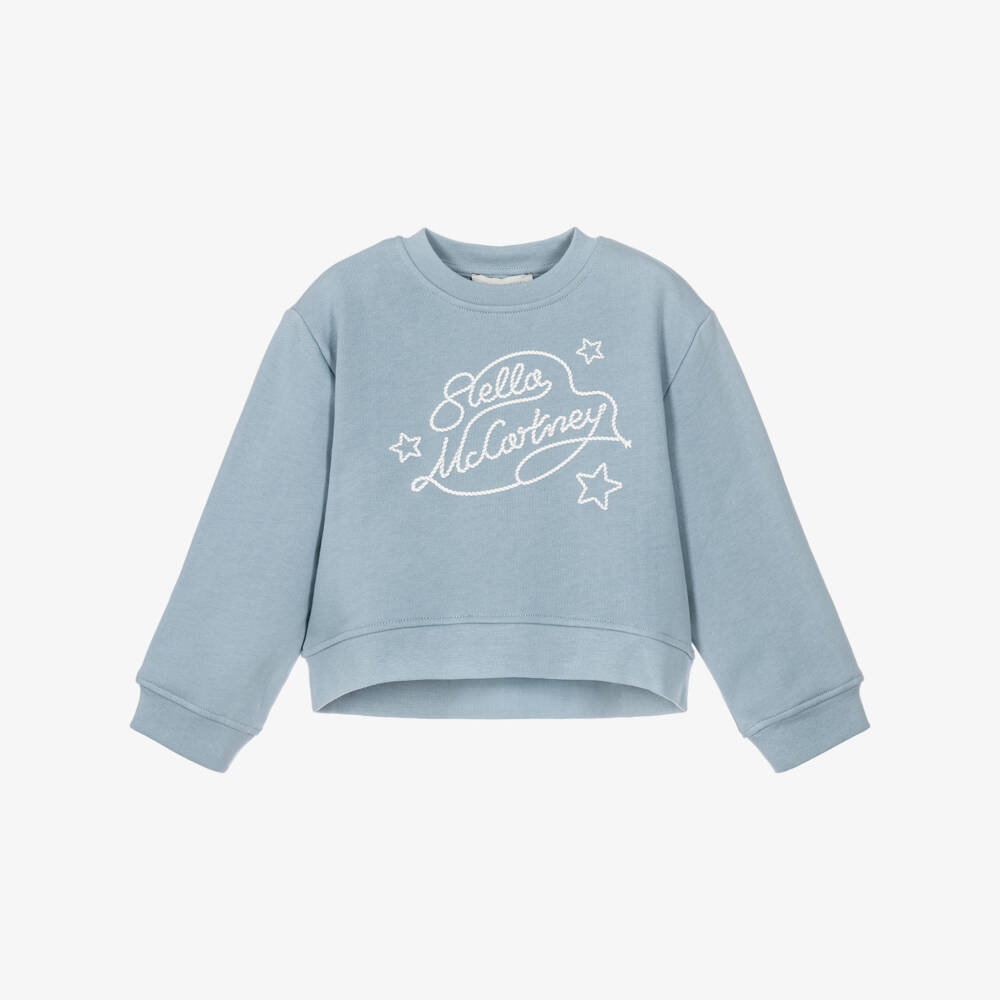Stella McCartney Kids-Girls Blue Cotton Jersey Sweatshirt with Rope Logo | Childrensalon