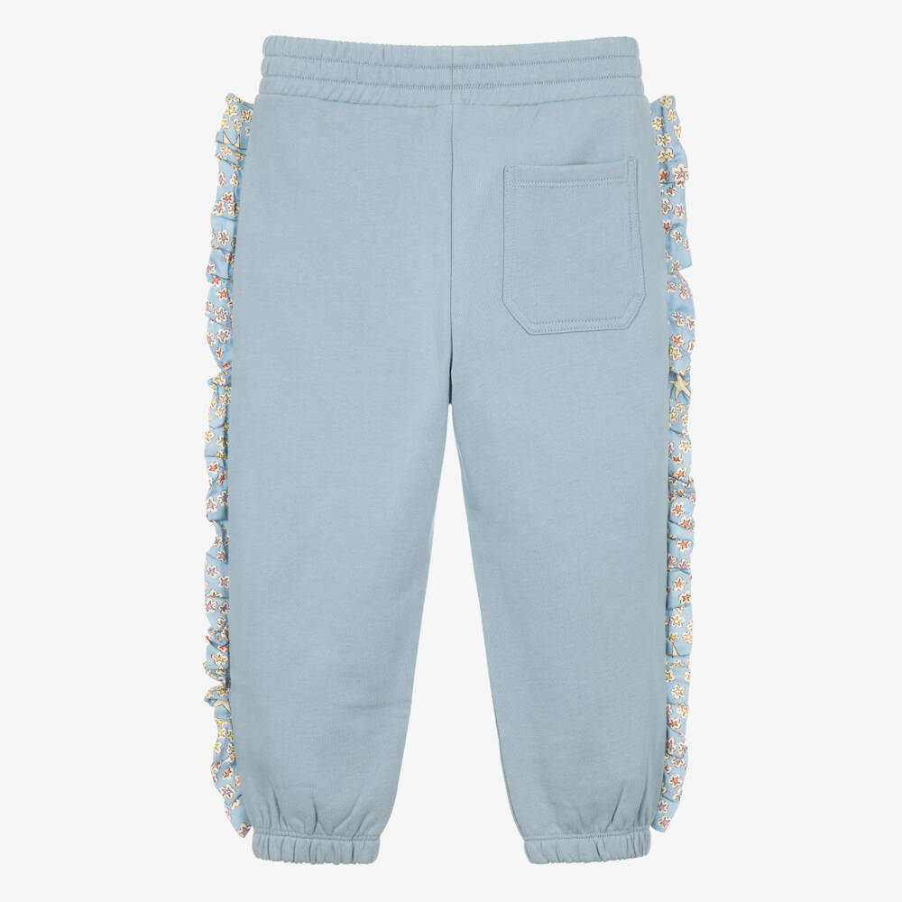 Stella McCartney Kids-Girls Blue Cotton Joggers with Ruffles | Childrensalon