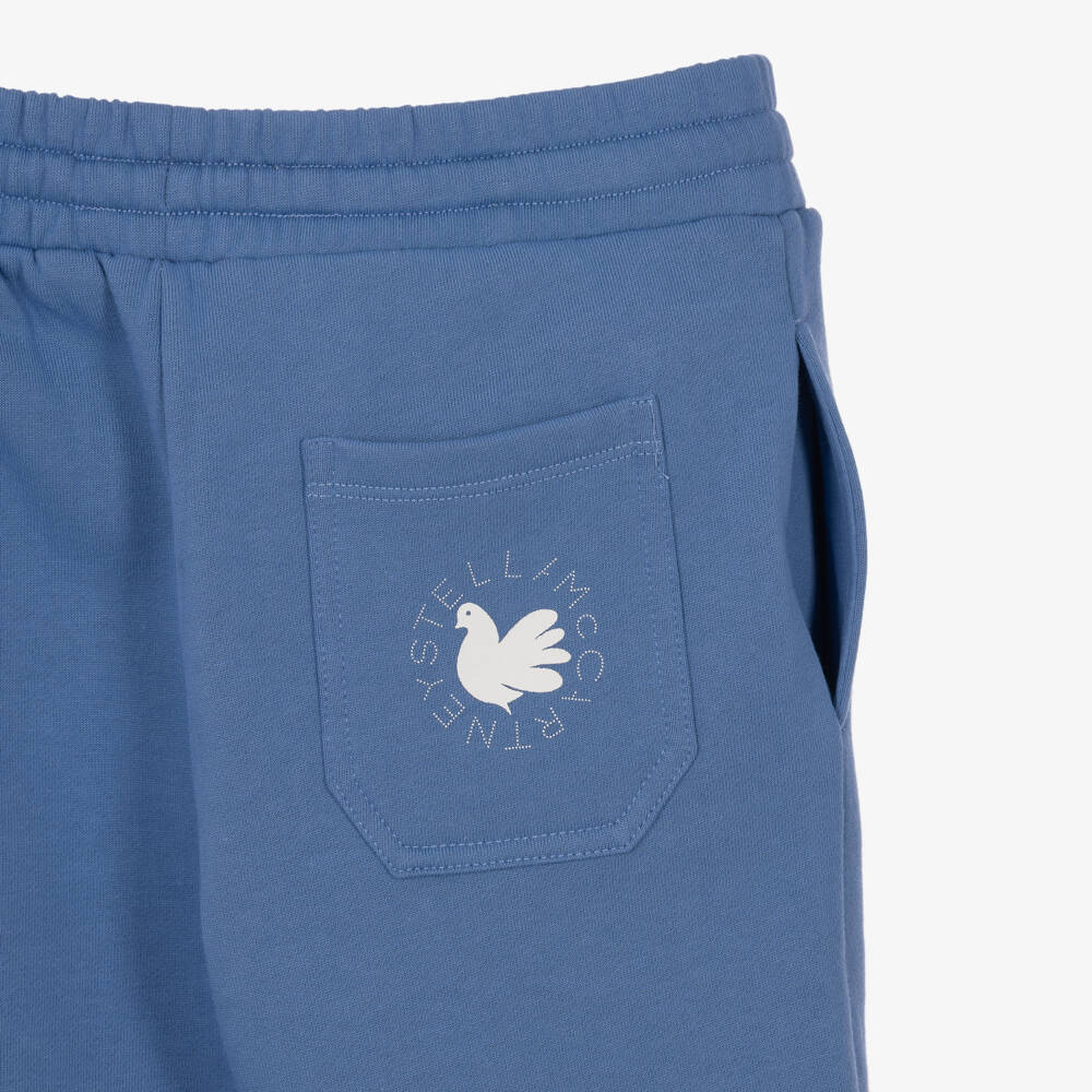 Stella McCartney Kids-Girls Blue Cotton Joggers with White Dove Logo | Childrensalon