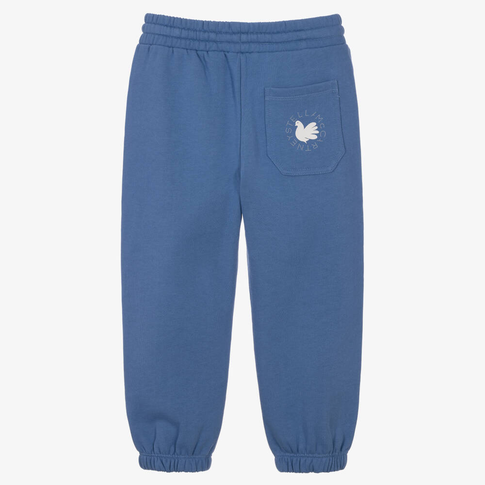 Stella McCartney Kids-Girls Blue Cotton Joggers with White Dove Logo | Childrensalon