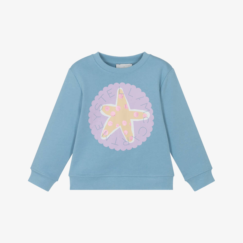 Stella McCartney Kids-Girls Blue Cotton Sweatshirt with Starfish Logo | Childrensalon