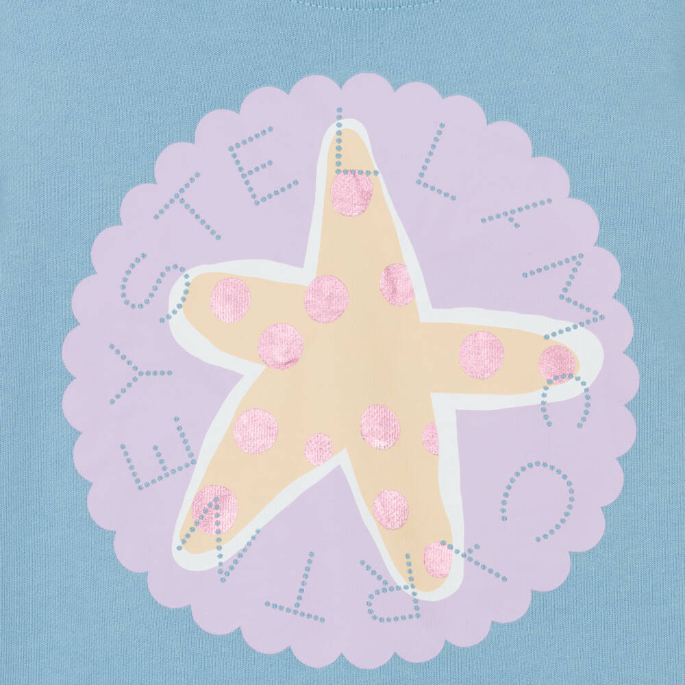 Stella McCartney Kids-Girls Blue Cotton Sweatshirt with Starfish Logo | Childrensalon