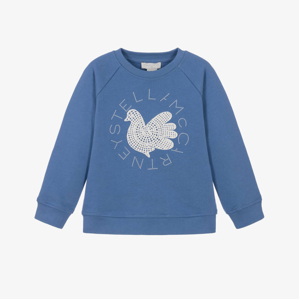 Stella McCartney Kids-Girls Blue Cotton Sweatshirt with White Dove Motif | Childrensalon