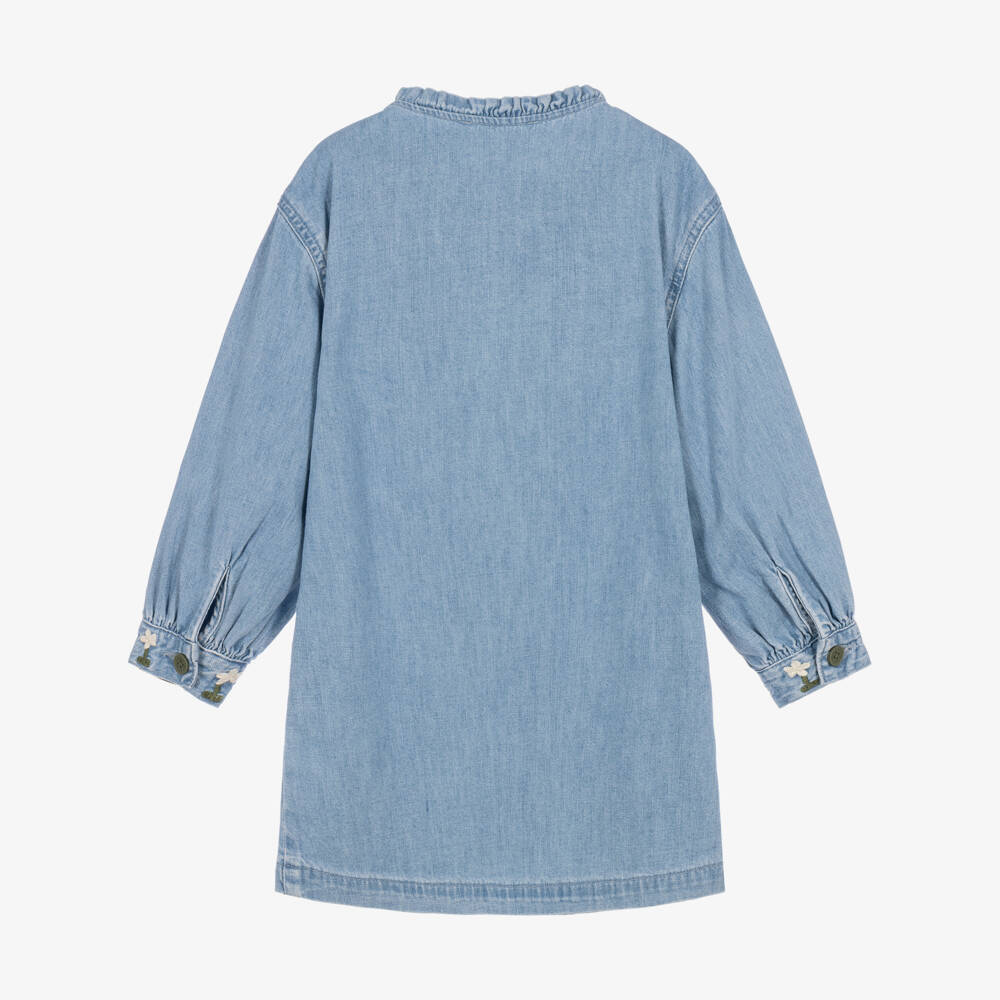 Stella McCartney Kids-Girls Blue Denim Dress with Embroidered Flowers | Childrensalon