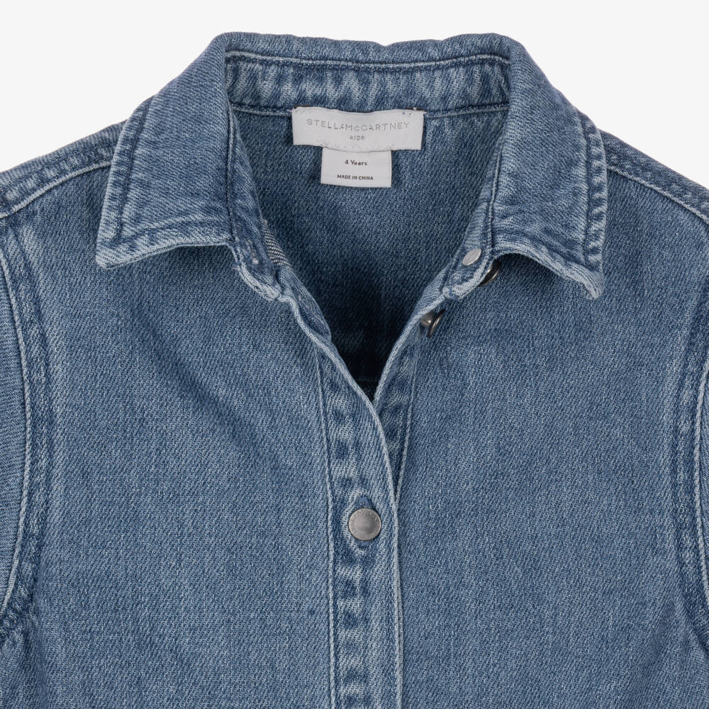 Stella McCartney Kids-Girls Blue Denim Dress with Heart Pockets | Childrensalon