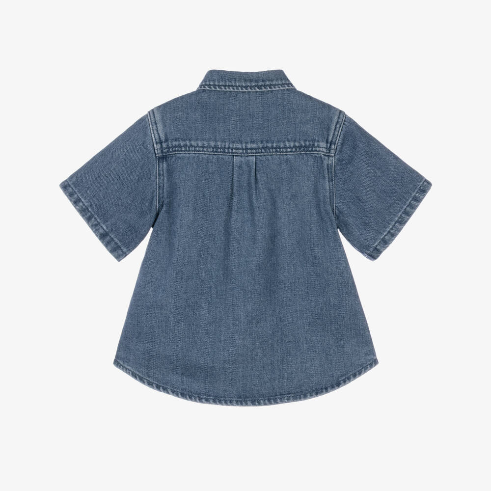 Stella McCartney Kids-Girls Blue Denim Dress with Heart Pockets | Childrensalon