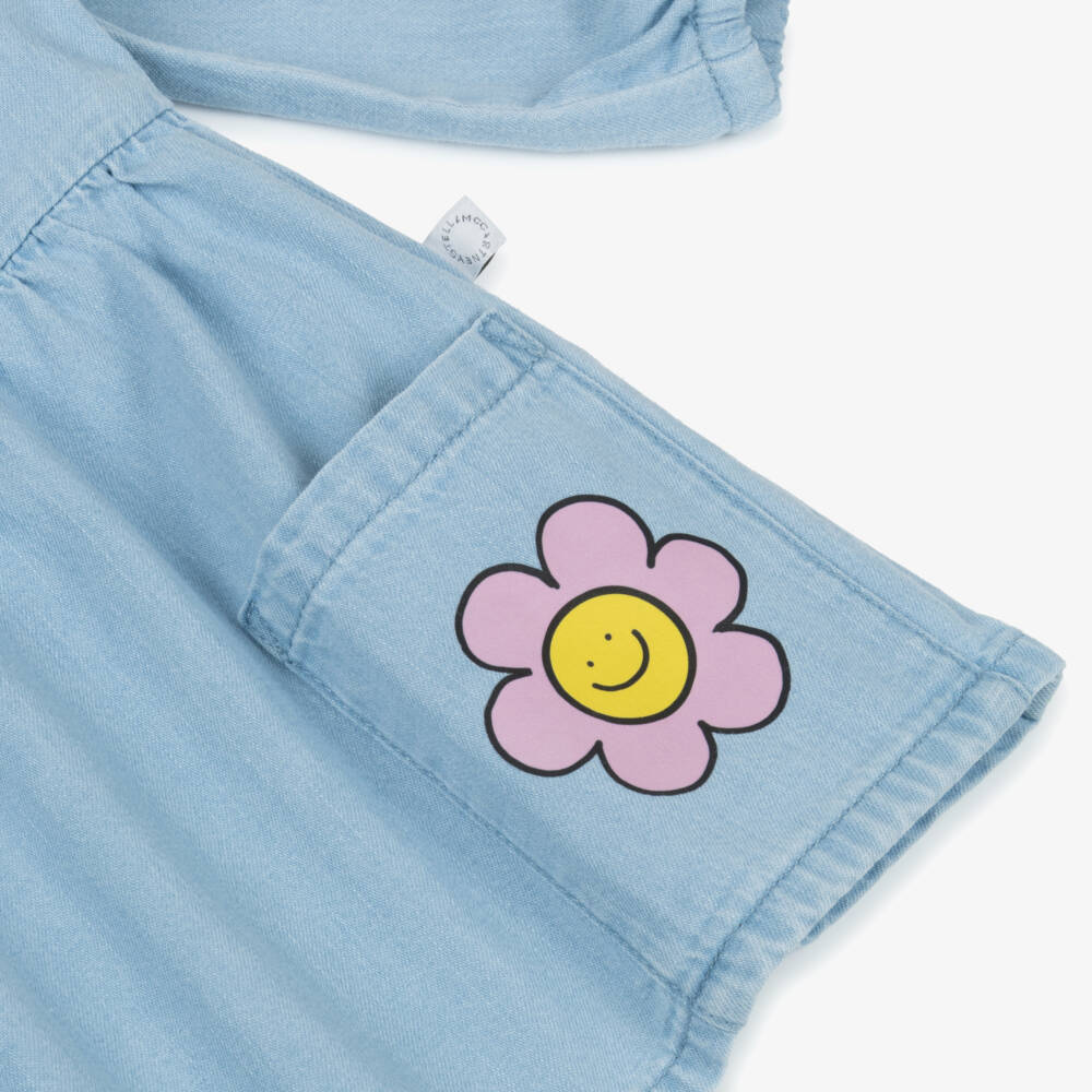 Stella McCartney Kids-Платье голубое из денима Happy Flower для девочек | Childrensalon